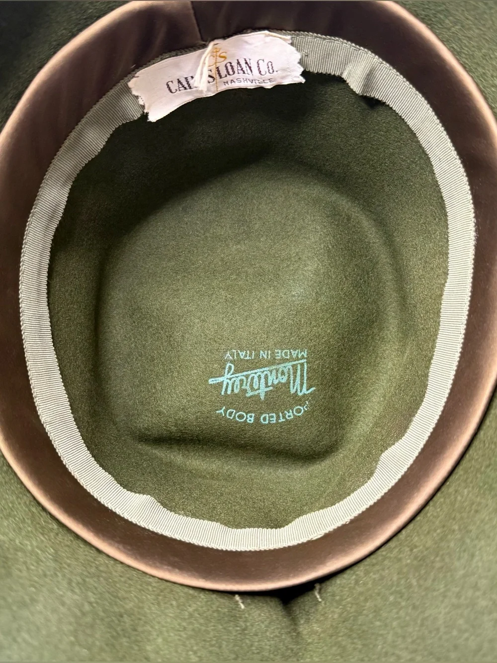 Vintage 1960s Italy Fur Felt Bucket Hat Pheasant Feather Green Cain Sloan Boxed